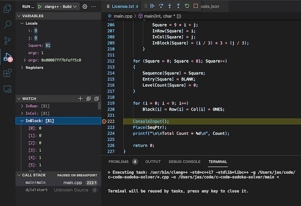 Debugging C code sudoku solver