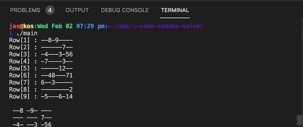 Running C code sudoku solver