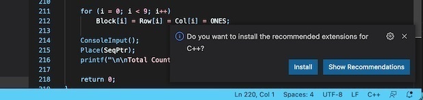 VS Code asks to install the C/C++ Tools